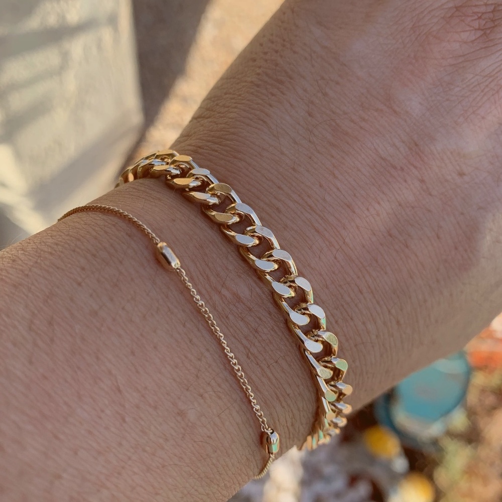 Classic Gold Cuban Link Curb, Satellite Bracelet Set